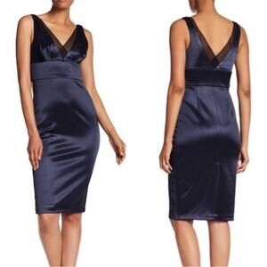 NWT Vera Wang Sleeveless Double V Neck Cocktail Dress in Dark Blue - Size 6